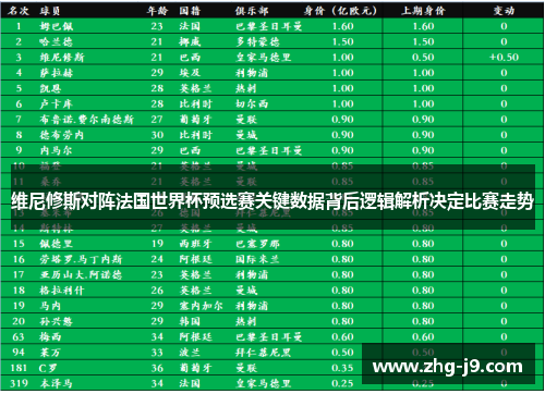 维尼修斯对阵法国世界杯预选赛关键数据背后逻辑解析决定比赛走势